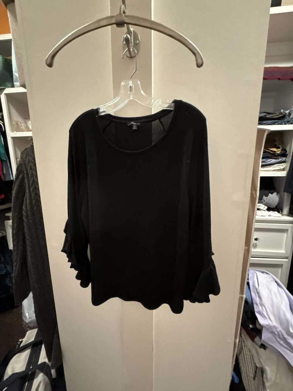 Banana Republic Black Ruffle Bell Sleeve Scoop Neck Knit Sweater Top